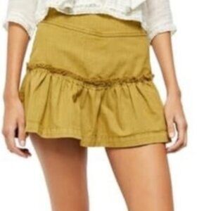Free People Postiano Skirt Olive Green Lace Up Tie Back Mini size 8